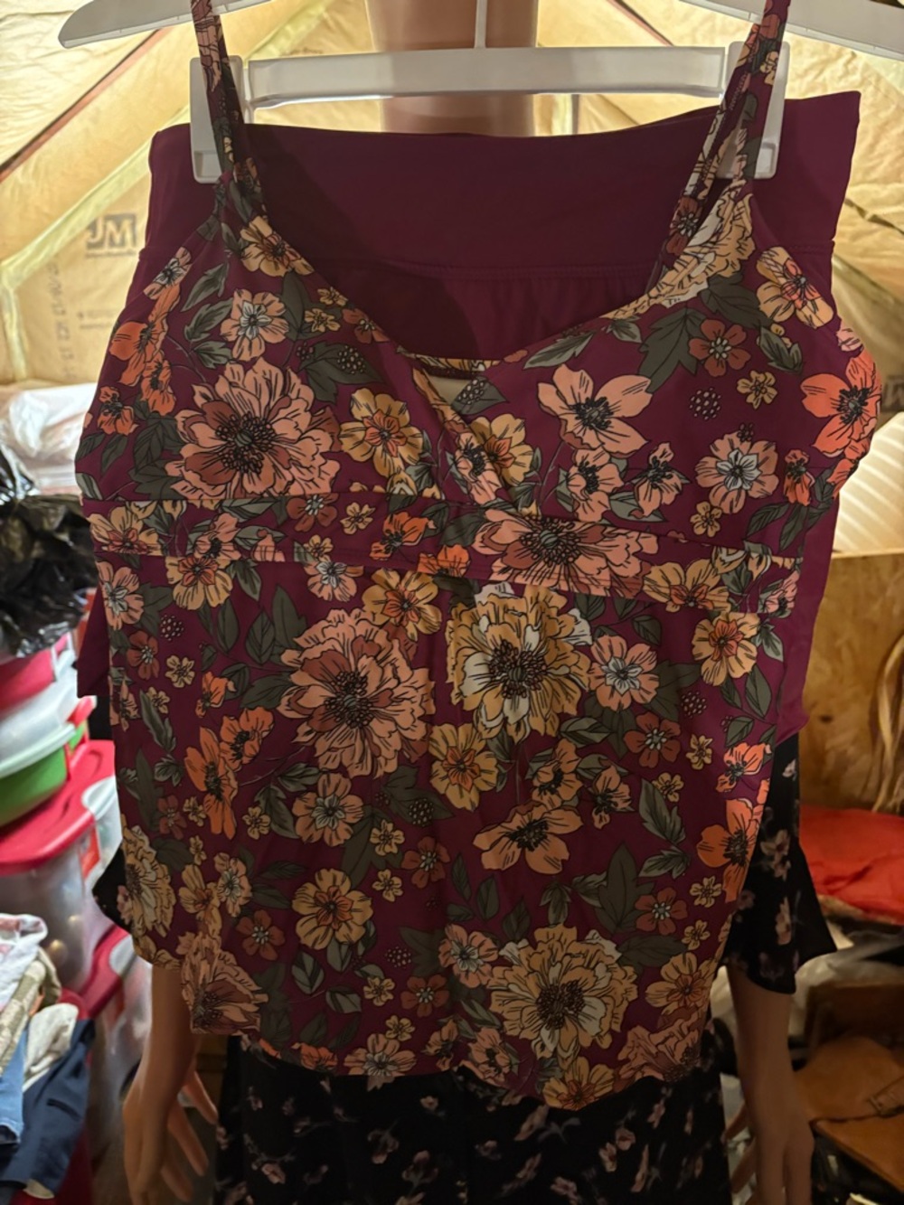 Women’s Floral Print Burgundy Swim Suit Size M